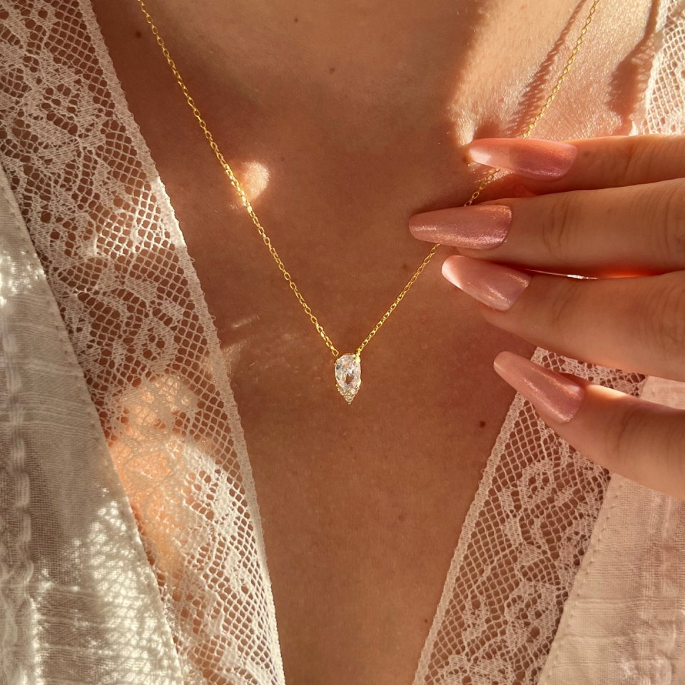 925 Tektaş Damla Kolye