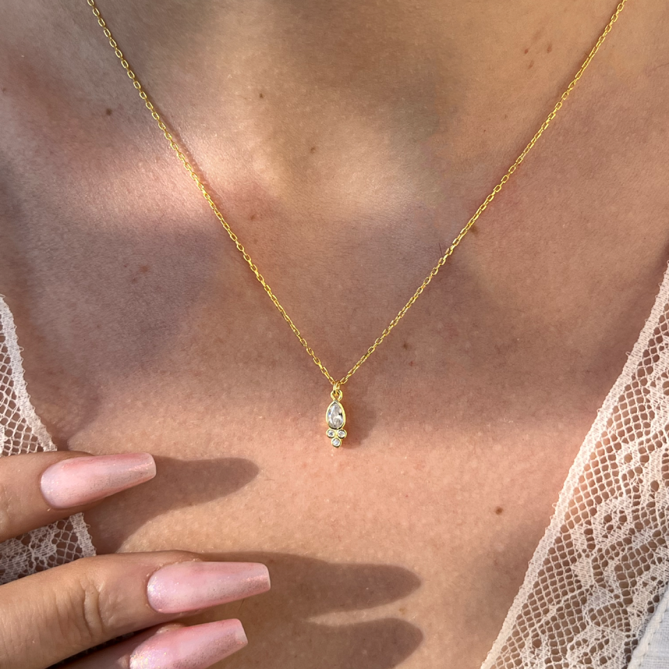 925 Mix Taşlı Damla Kolye