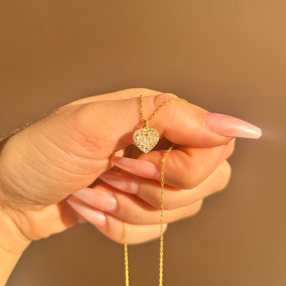 925 Mix Taşlı Kalp Kolye Gold