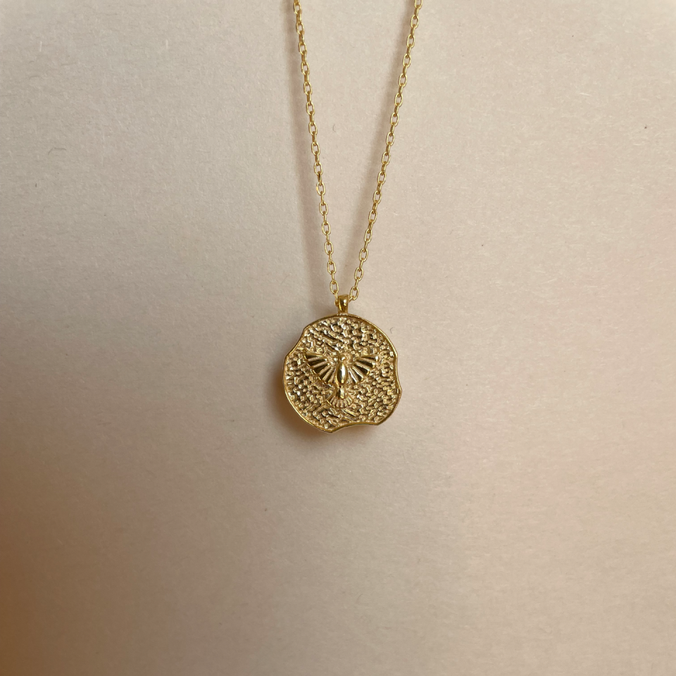 925 Simurg Madalyon Kolye Gold