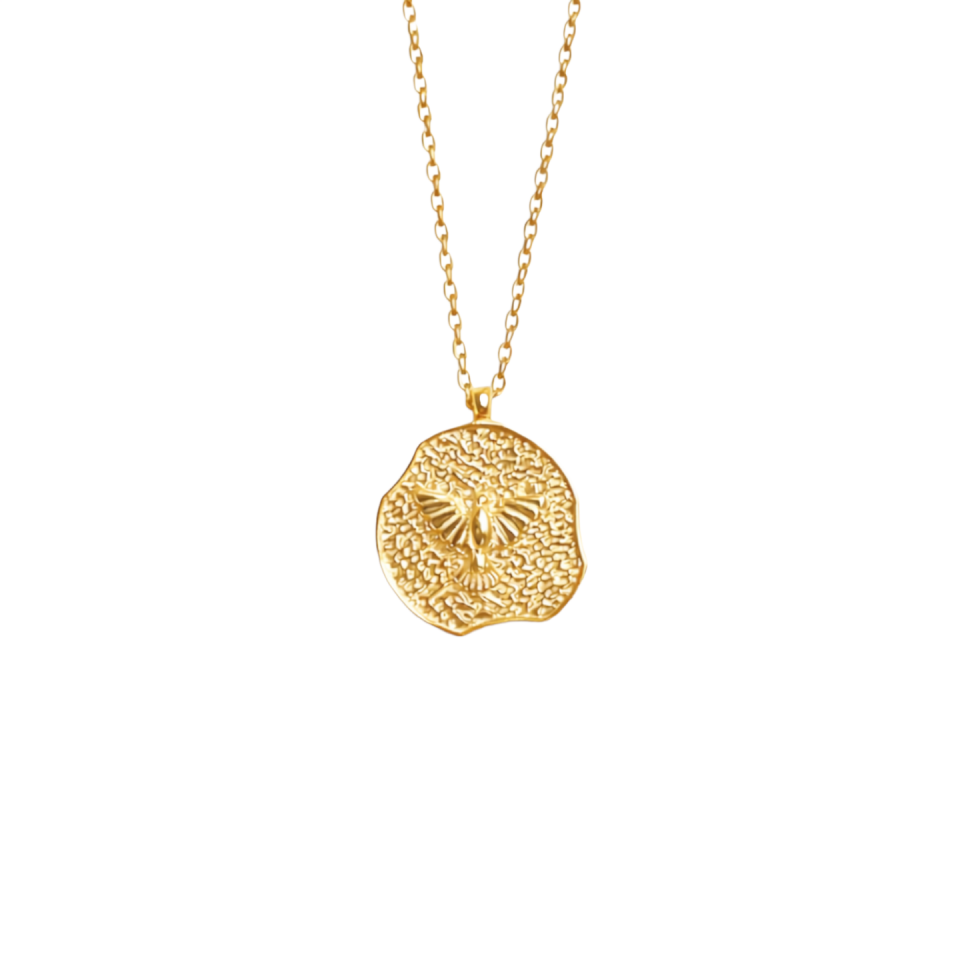 925 Simurg Madalyon Kolye Gold