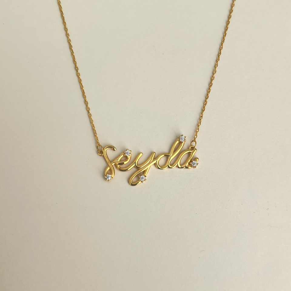 925 3 Boyutlu El Yazısı Taşlı Kolye