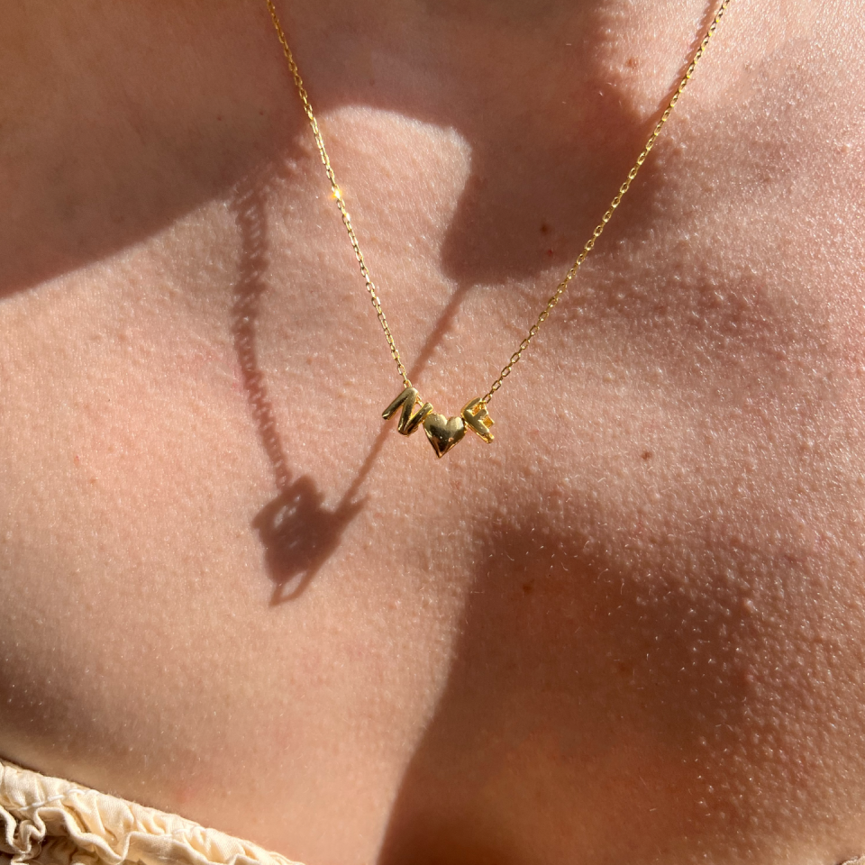 925 Kalp Detaylı Çift Harf Kolye